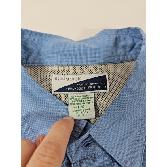 Exofficio roll tab sleeve Vented side back insect repellant button up L *FLAW* - Picture 6 of 11